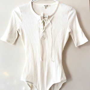 Madewell off white ribbed lace up bodysuit